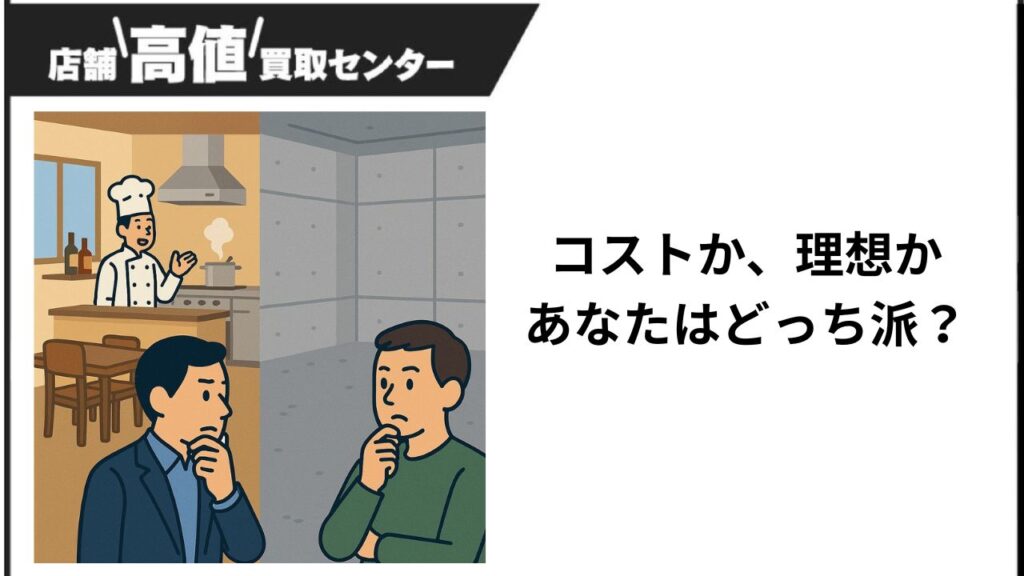 飲食店の居抜き物件とスケルトン物件を比較するイメージ